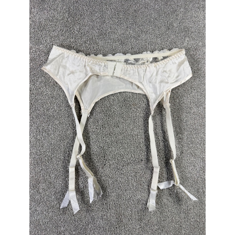 Victoria's Secret Ivory 100% Silk Lace Trim Garter Belt Small Floral Bows Ivory - Picture 4 of 6